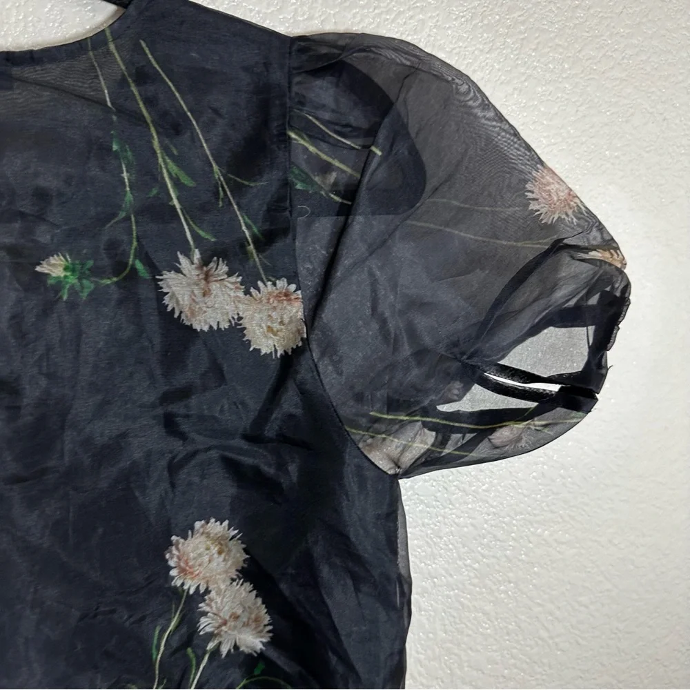 Madewell Silk‎ Organza Puff Sleeve Top Aster Portrait Sz XXS